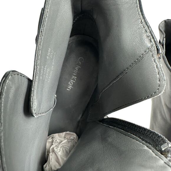 Calvin Klein Neema Heeled Leather Boot Black Womens Size 8.5 Chunky Heel Buckle - Picture 8 of 13